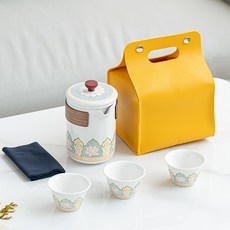 便攜式旅行茶具戶外功夫茶具套裝快客杯節日中式商務禮品, 白/古韻一壺三杯/小黃包, 1個