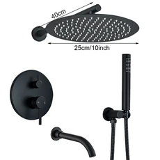 세면대 싱크대 수도꼭지 벽걸이 믹서 탭 블랙 샤워 세트 강우 은폐 황동 욕실 핫 콜드 8 인치 10 12/16, 01 빠른, 01 10 Inch Style B