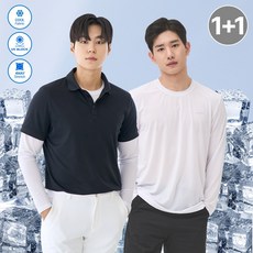 [1+1] 썬마스킨 자외선차단 UV 쿨링 스포츠 골프 남성 냉감 라운드 긴팔 티셔츠