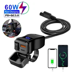PD QC3.0 오토바이 USB 빠른 충전기 60W 핸들 바 스위치 전압계와 듀얼 소켓 방수 12V 전원 공급 장치 어댑터, 1, QC3.0 No Voltmeter, 1, 상세페이지 참조