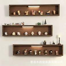 木質牆上展示架 懸掛式燈光置物架 盲盒手辦玩具收納架, 1個, 復古色不帶燈牆壁架一個,40*20*8
