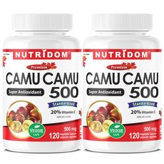 캐나다 뉴트리돔 카무카무 500 천연비타민C camu camu 열매 분말 가루 120식물성캡슐, 2개, 120정