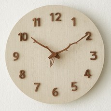 하루아홈 무소음 내추럴 리프우드 벽시계, 라이트브라운