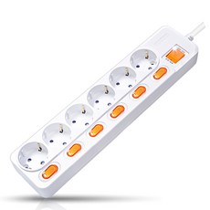 개별스위치 멀티탭 KC인증 접지 과부하차단 2800W 절전 콘센트 6구 멀티탭, 화이트(빨간스위치), 1개, 1.5m