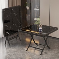 접이식 다용도 사각 원룸 원형 테이블 간이식탁 원탁 화이트, G_철화유리 블랙 대리석 60x60x72 사각 테이블