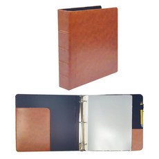 Wionsnowy 빈티지 하드백 3링 바인더 전문 가죽 바인더 오거나이저 라운드 링 200장 보관 내부 포켓 2개(3.8cm(1.5인치) 브라운 블랙) (브라운)