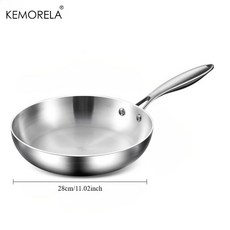 KEMORELA 미러 폴리싱 316 스테인리스 스틸 프라이팬 트리플 레이어 인덕션 쿠커, 28cm
