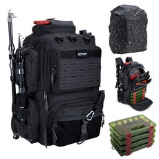 고투어 낚시 백팩 태클 박스 4개 포함 900D 방수 막대 홀더 45L 대형 가방 보관 도구 태클백 레인 커버 여행 캠핑 하이킹용