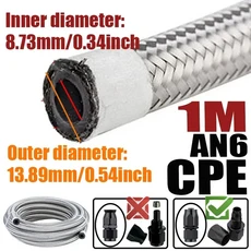 1M 2M 4M 4AN 라인 스틸 호스 튜브 범용 10AN 고무 브레이드 6AN 오일 CPE 가스 에어 파이프 8AN 쿨러 스테인레스 12AN 자동차, 5) 1M AN6 ID8.73mm, 5) 1M AN6 ID8.73mm