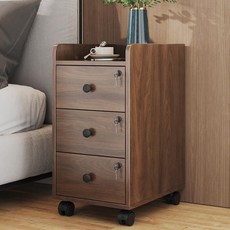 침대 협탁 서랍장 수납장 이동식 잠금 가정용, 자가조립, 30cm 3단 로즈골드 월넛