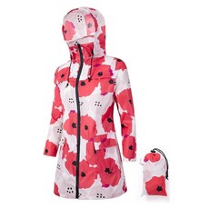 POWINSUN 여성용 방수 경량 레인 재킷 아웃도어 후드 우비 다채로운 꽃 XS103007