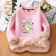 兒童外套 秋冬上新羊羔絨女寶加絨加厚保暖衛衣兒童卡通印花上衣中大童圓領套頭外套
