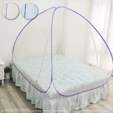生活提案雙門無底蚊帳 蒙古包蚊帳(米/藍) 彈開式防蚊透氣蚊帳, (網)藍色