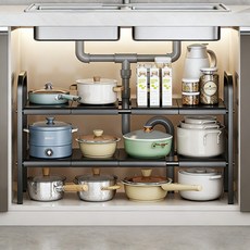 seonsi home 싱크대 밑 수납선반 2단 판자 여덟 장 조절 가능한 접이식 이동식 틈새 선반 가로조절, 1개, 블랙