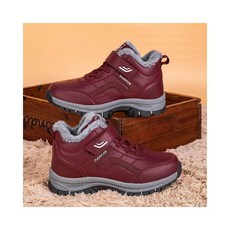 雪靴男女款保暖防水防滑雪地短靴，戶外防潑水止滑登山鞋，大尺碼健步老人運動休閒防寒厚底舒適鞋, 규격 없음, 棗紅