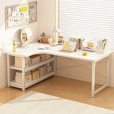 BYOU ㄱ자 컴퓨터 책상 고급 선반 책상 수납장 세트, 좌측 코너