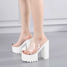 발편한 통굽 여성 가보시 굽 사무실 키높이 실내화 슬리퍼 굽높은, 119. 16cm 투명 검정색 16개 38, 1개