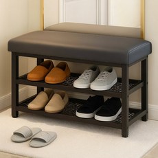 보리보 철제 현관의자 신발장 60cm 신발 수납정리대, 2단, 그레이+블랙