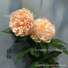 歐式單支3頭芍藥牡丹仿真花家居裝飾攝影花藝假花擺設插花仿真花永生花人造花乾燥花永不凋零拍照道具假花裝飾居家裝飾, 橙, 1個