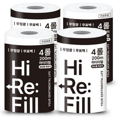하이리필 안전한 무형광 무표백 점보롤화장지 대용량 펫티슈, 4롤, 4개, 200m