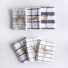 룬 린넨 면 체크 스트라이프 키친크로스 6종 택1, 5.블랙 체크 M, 1개