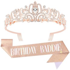 [ 1275728 ] 파소티 생일 배디 새시 및 크라운 티아라 - 눈부신 포일이 있는 핑크 글리터 새시와 왕관 여성용/여아용 재미있는 파티 선물 용품