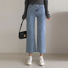 루나진 여성용 라이트워싱 일자 청바지 9부 밴딩 스판 데님