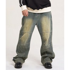 [벤힛] 워시드 절개 데님팬츠 그린