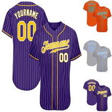 오렌지 퍼플 그레이 스트라이프 야구유니폼 커스텀제작 주니어-성인 반팔셔츠 W488