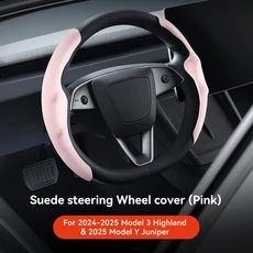 [호환] YZ 테슬라 모델 3 Y 하이랜드 주니퍼 스티어링 휠 커버 스웨이드 벨벳 탄소 섬유 텍스처 스포츠 휠, 02 Pink