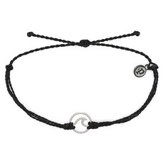 Pura Vida 美國手工 WAVE波浪墜飾 可調式手鍊, 銀色WAVE/黑色, 1個