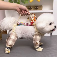 아딸링 강아지 방수 신발 안벗겨지는 일체형 팬츠슈즈, 1개, 베이지체크