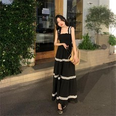 투니스 여성 프렌치 로맨틱 슬림 민소매 롱원피스 원피스