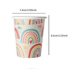무지개 테마 생일 장식 파티 일회용 식기 종이 냅킨 컵 접시 식탁보 짚, 4)10pcs cups