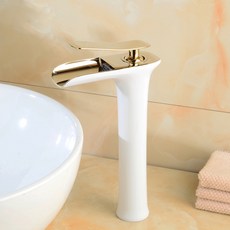 瀑布水龍頭 黑色/銀色/鍍鉻/金色/復古水流 全銅鑄造 奢華面盆水龍頭, 1個, 白金色 高款