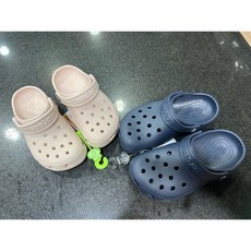 CROCS 卡駱馳 經典小克駱格 中童 涼拖鞋 - 石英粉/深藍色