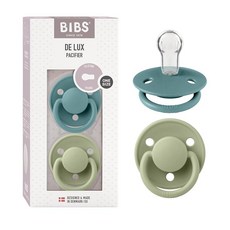 BIBS 젖꼭지 - De Lux 컬렉션 | BPA 프리 원형 젖꼭지 | 실리콘 | 덴마크산 | 클라우드/블랙 컬러 프리미엄 수더 2개 세트 | 사이즈 원 사이즈, Island Sea/Sage