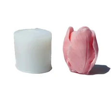 3D 입체 튤립 봉오리 몰드 촛불 DIY 디저트 퐁당 꽃 초콜릿 베이킹, 4, 1개