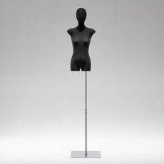 黑色扁身模特道具平胸韓版半身櫥窗陳列女裝服裝店模特展示架全身櫥窗模特兒 擺攤人檯模特兒 人形模特兒, 黑扁身/銀方板/帶頭