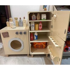 원목 주방놀이 싱크대 부엌 높이 식료품점 스마트 소꿉놀이, 1개, 세탁기+냉장고+식품+ 주방용품