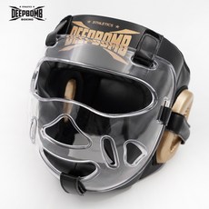 古川小夫 新款黑金DEEPBOMB高防護真皮護頭 耐衝擊面罩式拳擊護頭 泰拳 跆拳道 MMA護頭 比賽防撞護具, 1個, L