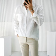 LONNIE J 男式夏季酷棉亞麻口袋領基本款襯衫 15 色