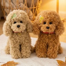 러블리 진짜같은 푸들인형 뽀글이 귀여운 리얼 강아지 애착 인형 선물, 30cm, 1개, 다크브라운