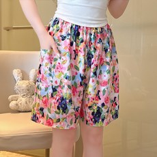 新款睡褲女夏款綿綢短褲人造棉沙灘褲速幹印花寬鬆家居大碼休閒褲