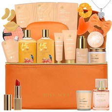 25피스 오렌지 목욕 및 바디 선물 세트 여성용 스킨 케어 키트 팸퍼 셀프 페이셜 시트 마스크 향수 가죽 가방 세럼 목걸이 배쓰밤 크리스마스 발렌타인 생일 어머니의 날 2717, RA ROSA ACCA 25피스 오렌지 목욕 및 바디