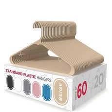Sharpty 플라스틱 옷걸이 - 성인용 플라스틱 행거 - 의류 행거 - 의류용 표준 행거 - 공간 절약형 행거 - 셔츠 드레스 코트 행거에 이상적 (60팩 화이트), 베이지