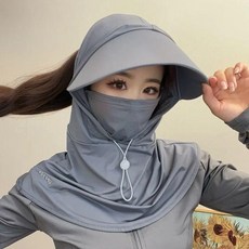 優選 防曬帽子口罩一體立體黑膠款防紫外線夏季防風冰絲面罩 副廠產品, 深灰色 帽子口罩一體, 1個