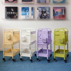 킨슬리 페그보드 트롤리 2세대 이동식 3단 선반 철제 수납장 4colors, 베이지화이트