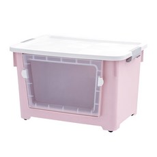 星優 前開式收納箱 玩具衣服整理箱, 北歐粉透明蓋, 1套