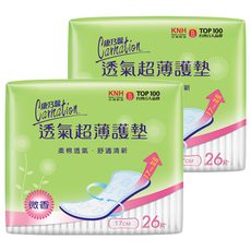 康乃馨 透氣超薄護墊 微香，超薄透氣，棉柔親膚，獨立包裝，清新舒爽, 17cm, 26片, 2包